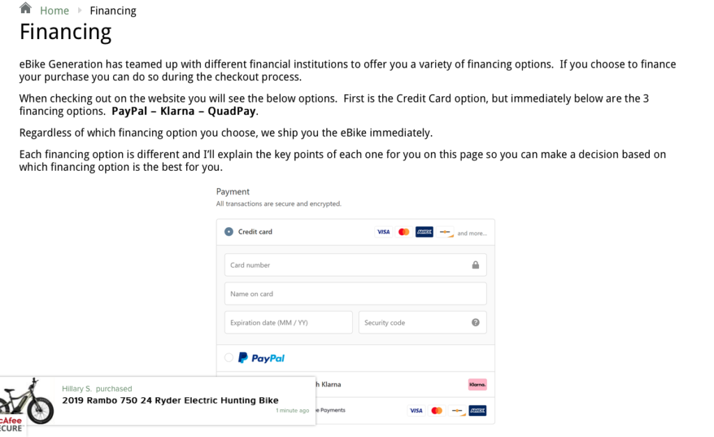 electric bike payment plan