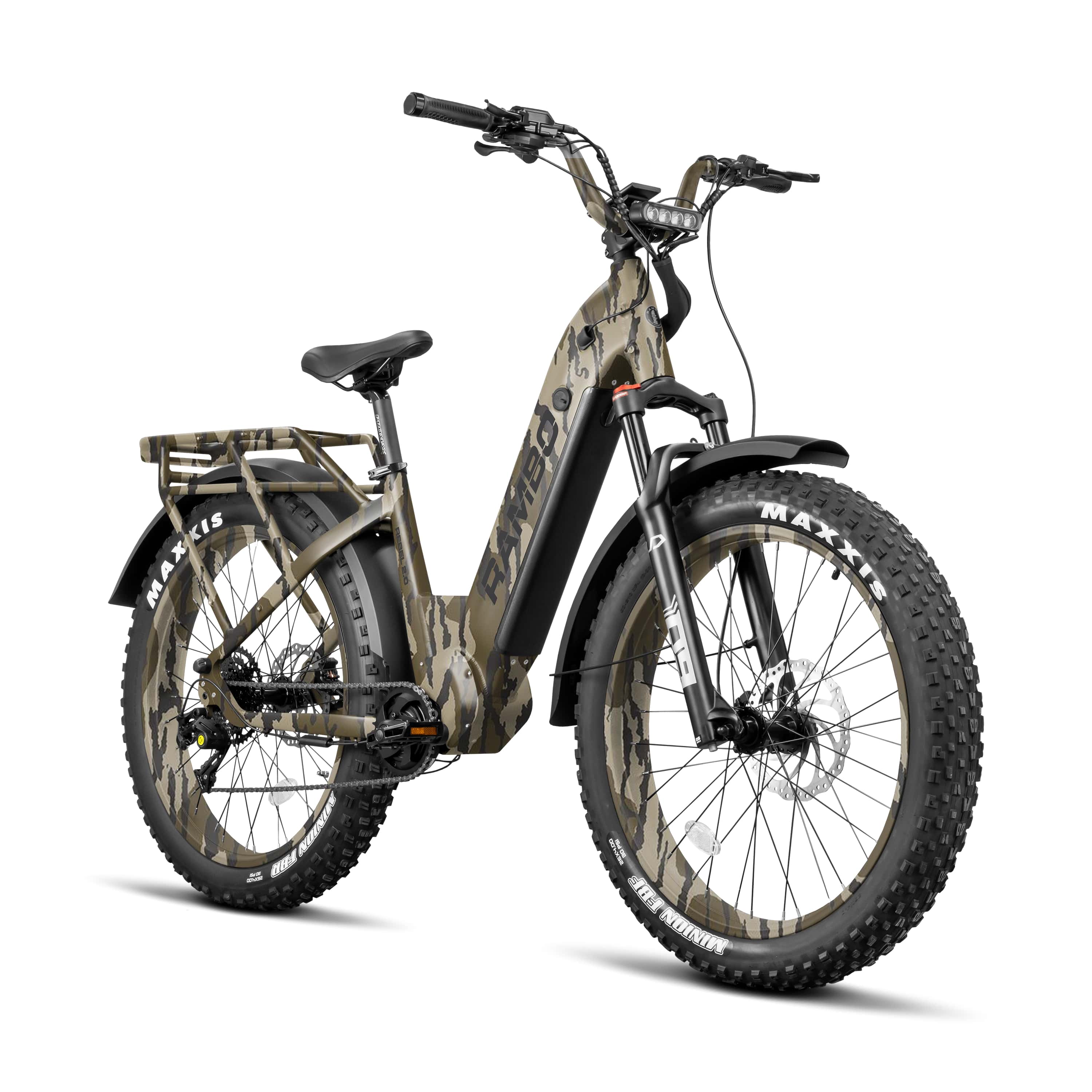 Rambo Rebel 2.0 electric hunting bike in Mossy Oak Bottomland camo