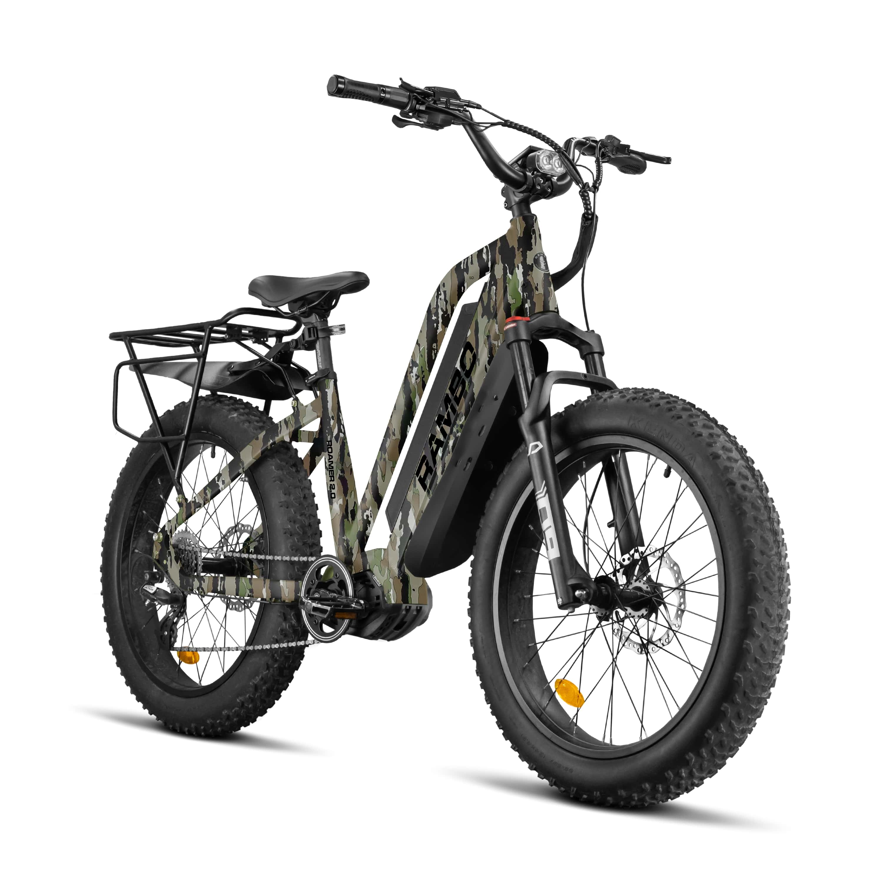 Rambo Roamer 2.0 in camo, mid-drive hunting ebike